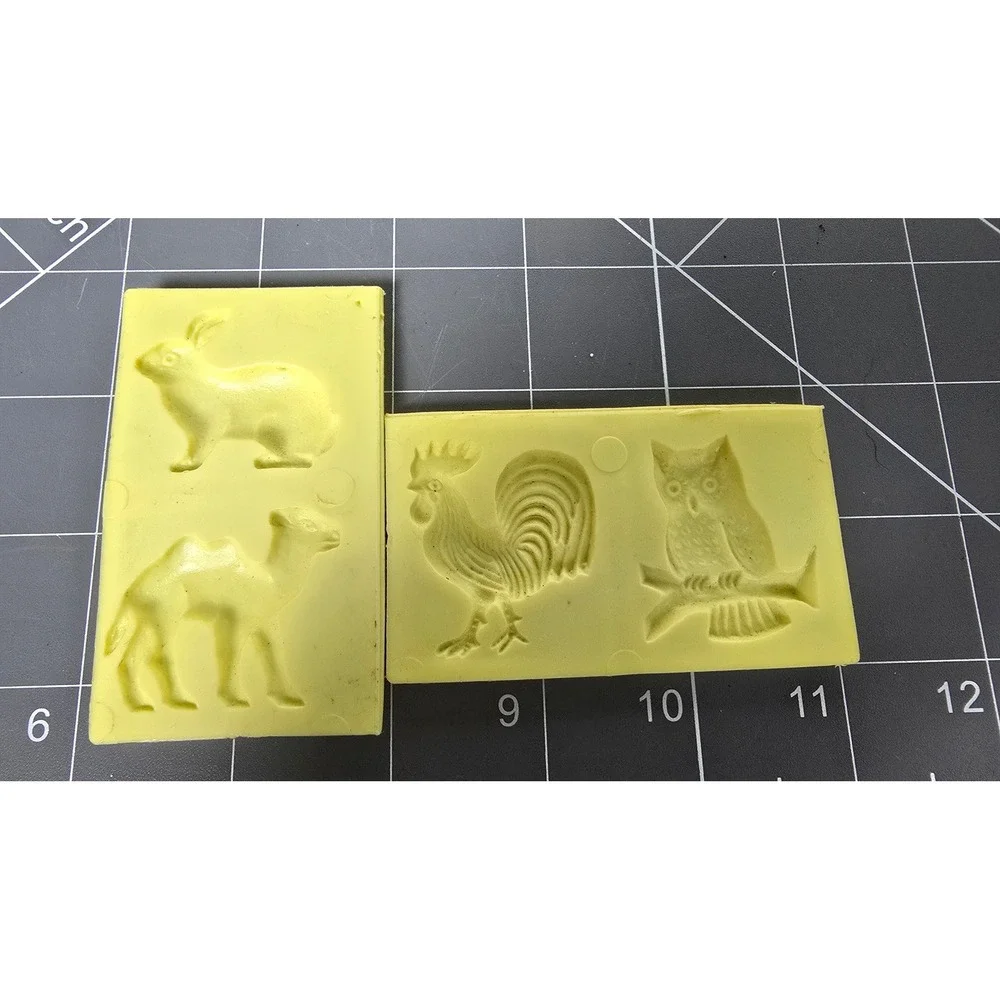 Vintage Yellow Animal Candy Molds Rooster Owl Rabbit Camel Set of 2